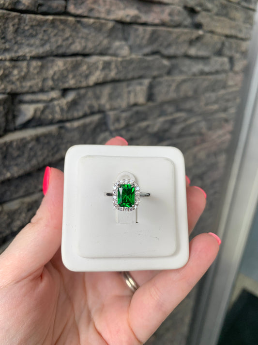 Simulated Emerald Halo Ring SS
