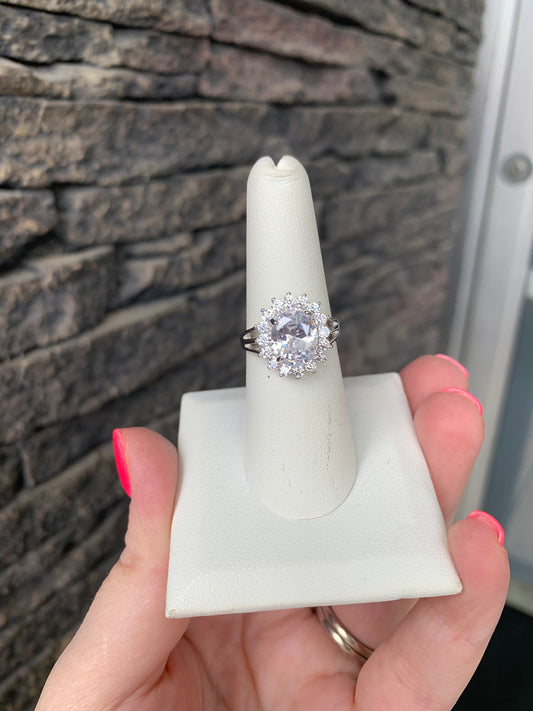 Halo Statement Ring, 6 CT CZ SS