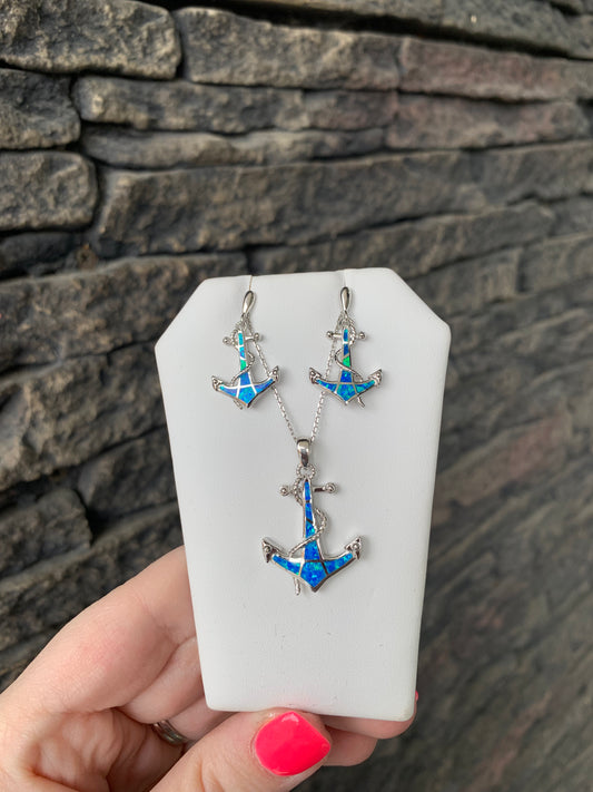 Blue Opal Anchor Set by Sterling Reputation SS