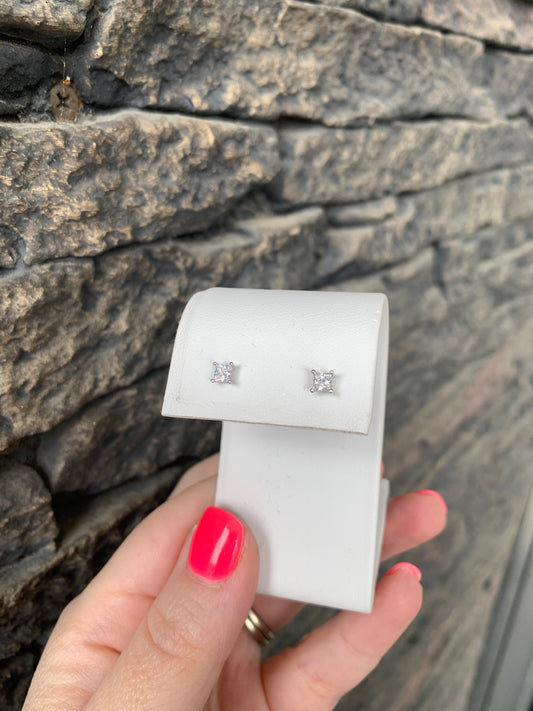 Simulated Diamond Princess Cut Studs SS