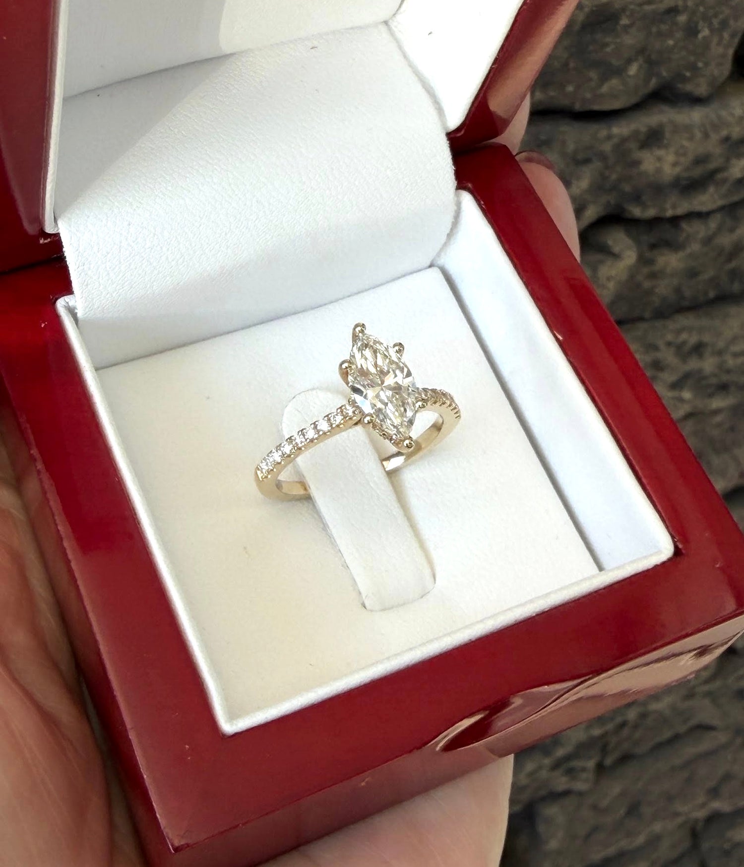 Marquis Lab Grown Diamond Hidden Halo Engagement Ring 14K Yellow Gold